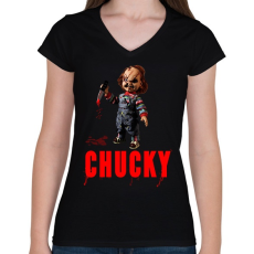 PRINTFASHION CHUCKY - Női V-nyakú póló - Fekete