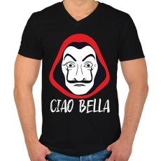 PRINTFASHION Ciao Bella - A nagy Pénzrablás - Money Heist - La Casa de Papel - Férfi V-nyakú póló - Fekete