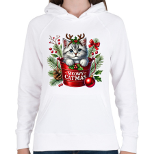 PRINTFASHION cica (1) - Női kapucnis pulóver - Fehér női pulóver, kardigán