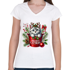 PRINTFASHION cica (1) - Női V-nyakú póló - Fehér női póló