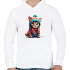 PRINTFASHION Cica a hóban - Férfi kapucnis pulóver - Fehér