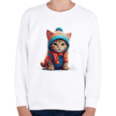 PRINTFASHION Cica a hóban - Gyerek pulóver - Fehér