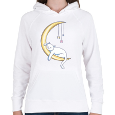 PRINTFASHION Cica a holdon alszik mese - Női kapucnis pulóver - Fehér női pulóver, kardigán
