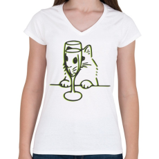 PRINTFASHION Cica alkohol problémákkal  - Női V-nyakú póló - Fehér