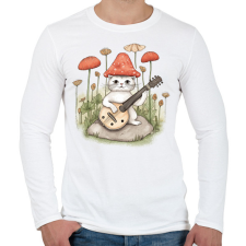 PRINTFASHION Cica banjóval - Férfi hosszú ujjú póló - Fehér férfi póló