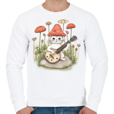 PRINTFASHION Cica banjóval - Férfi pulóver - Fehér