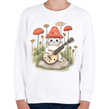 PRINTFASHION Cica banjóval - Gyerek pulóver - Fehér gyerek pulóver, kardigán