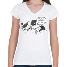 PRINTFASHION Cica barát - tudod mennyi az idő - Női V-nyakú póló - Fehér