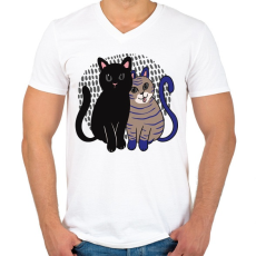 PRINTFASHION Cica barátok - Férfi V-nyakú póló - Fehér