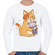 PRINTFASHION Cica bubble teával - Férfi pulóver - Fehér férfi pulóver, kardigán
