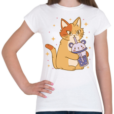 PRINTFASHION Cica bubble teával - Női póló - Fehér női póló