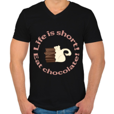 PRINTFASHION cica és csoki - Férfi V-nyakú póló - Fekete