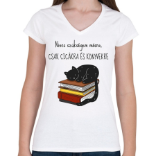 PRINTFASHION Cica és Könyv - Női V-nyakú póló - Fehér női póló