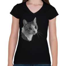 PRINTFASHION Cica (fekete fehér újság) - Női V-nyakú póló - Fekete