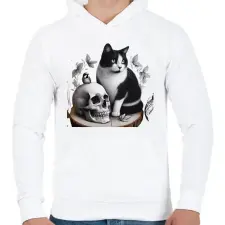 PRINTFASHION Cica - Férfi kapucnis pulóver - Fehér férfi pulóver, kardigán
