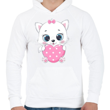 PRINTFASHION Cica - Férfi kapucnis pulóver - Fehér férfi pulóver, kardigán
