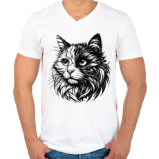 PRINTFASHION Cica - Férfi V-nyakú póló - Fehér