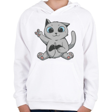 PRINTFASHION Cica gamer  - Gyerek kapucnis pulóver - Fehér