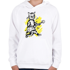 PRINTFASHION Cica gitárral - Gyerek kapucnis pulóver - Fehér gyerek pulóver, kardigán