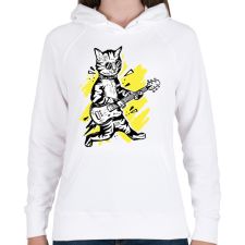 PRINTFASHION Cica gitárral - Női kapucnis pulóver - Fehér női pulóver, kardigán