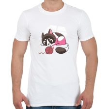 PRINTFASHION Cica gombolyaggal - Férfi póló - Fehér férfi póló