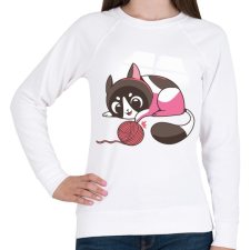 PRINTFASHION Cica  gombolyaggal - Női pulóver - Fehér női pulóver, kardigán