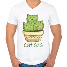 PRINTFASHION Cica - kaktusz - Catcus - Férfi V-nyakú póló - Fehér