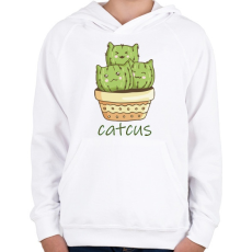 PRINTFASHION Cica - kaktusz - Catcus - Gyerek kapucnis pulóver - Fehér