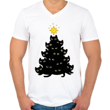 PRINTFASHION Cica karácsonyfa - Férfi V-nyakú póló - Fehér férfi póló