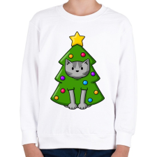 PRINTFASHION Cica karácsonyfa - Gyerek pulóver - Fehér gyerek pulóver, kardigán