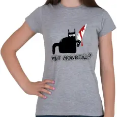 PRINTFASHION Cica késsel - Női póló - Sport szürke