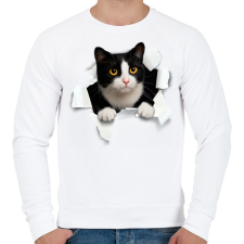 PRINTFASHION cica kitőr - Férfi pulóver - Fehér férfi pulóver, kardigán