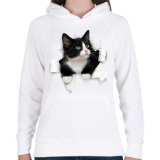 PRINTFASHION Cica kitőr - Női kapucnis pulóver - Fehér női pulóver, kardigán