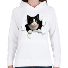 PRINTFASHION cica kitőr - Női kapucnis pulóver - Fehér női pulóver, kardigán