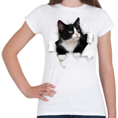 PRINTFASHION Cica kitőr - Női póló - Fehér