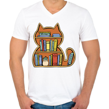 PRINTFASHION Cica könyvespolc - Férfi V-nyakú póló - Fehér férfi póló