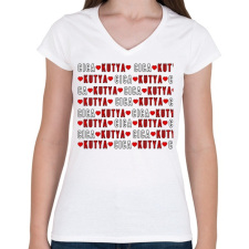 PRINTFASHION cica - kutya - Női V-nyakú póló - Fehér női póló