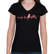 PRINTFASHION Cica love - Női V-nyakú póló - Fekete női póló