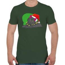 PRINTFASHION Cica mikulás sapkában - Férfi póló - Katonazöld