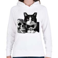 PRINTFASHION Cica - Női kapucnis pulóver - Fehér női pulóver, kardigán