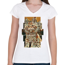 PRINTFASHION Cica - Női V-nyakú póló - Fehér női póló