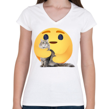 PRINTFASHION Cica - Női V-nyakú póló - Fehér női póló