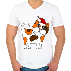 PRINTFASHION Cica sapkában - Férfi V-nyakú póló - Fehér