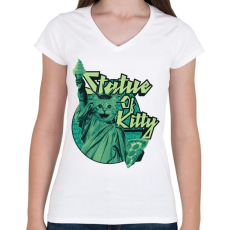 PRINTFASHION Cica szabadságszobor - Női V-nyakú póló - Fehér
