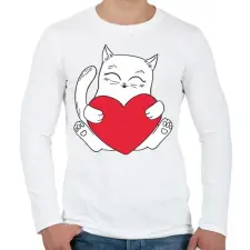 PRINTFASHION Cica szívvel - Férfi hosszú ujjú póló - Fehér férfi póló