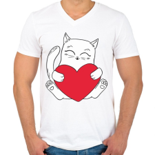 PRINTFASHION Cica szívvel - Férfi V-nyakú póló - Fehér férfi póló