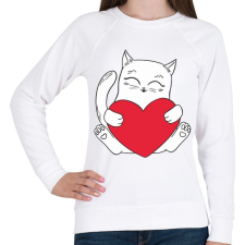 PRINTFASHION Cica szívvel - Női pulóver - Fehér női pulóver, kardigán