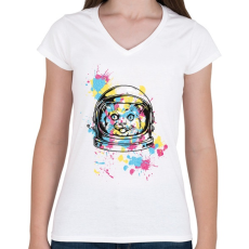 PRINTFASHION Cica - úrhajós - Női V-nyakú póló - Fehér