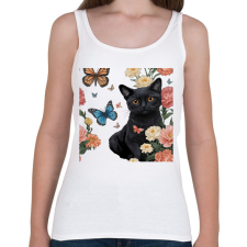 PRINTFASHION cica virágokkal és pillangókkal - Női atléta - Fehér női trikó
