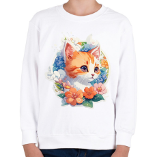 PRINTFASHION Cica virágokkal - Gyerek pulóver - Fehér